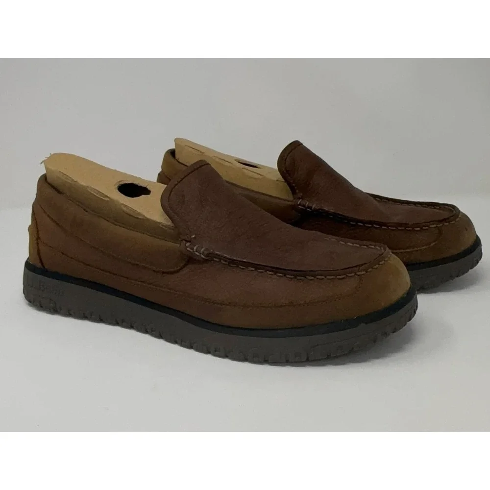LL Bean All Week Moc Slippers Men's Size 10M Brown Leather Shearling Shoe 512403